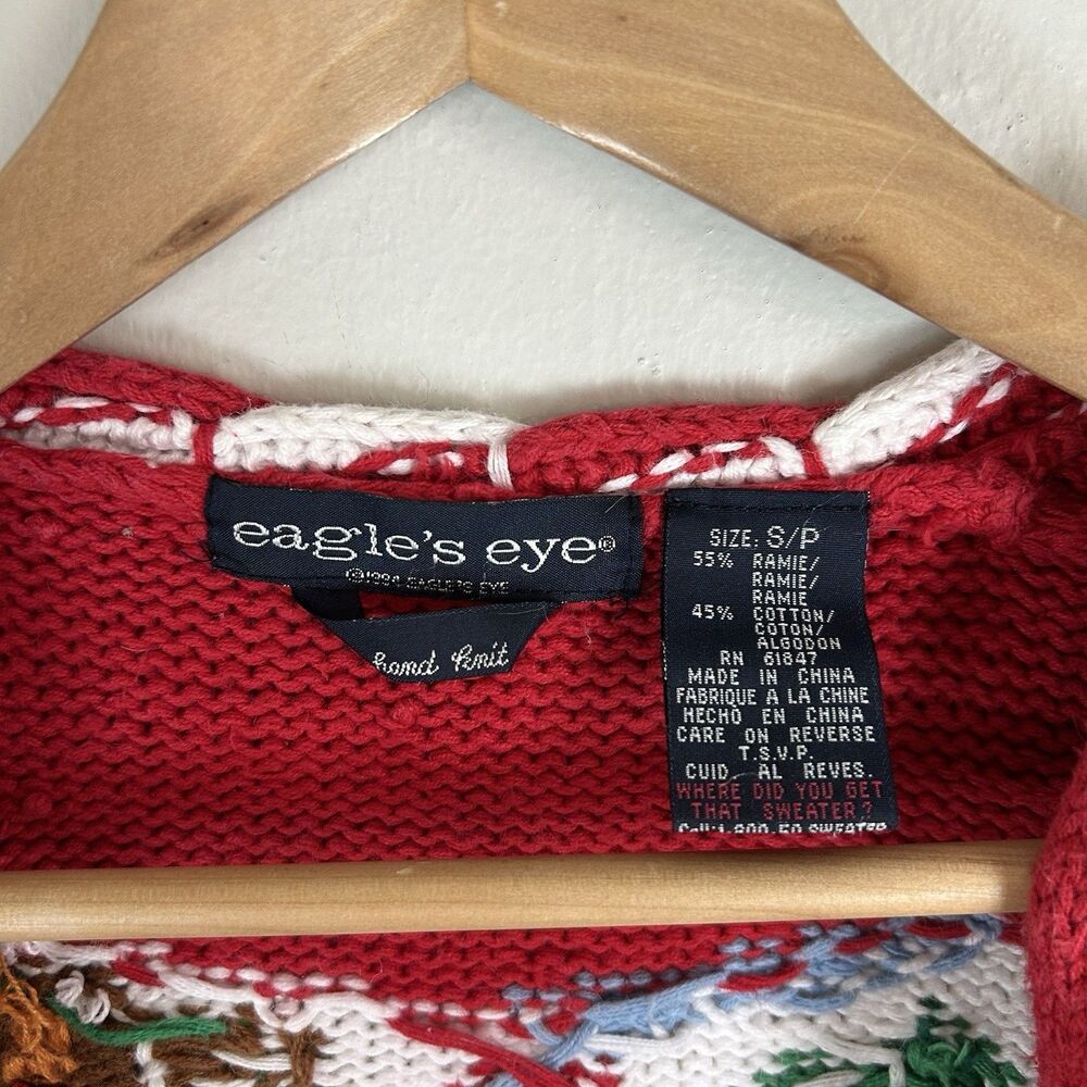 Vintage The Eagle's Eye S Teddy Bear Tacky Ugly Christmas Sweater Red Oversized - Picture 2 of 8